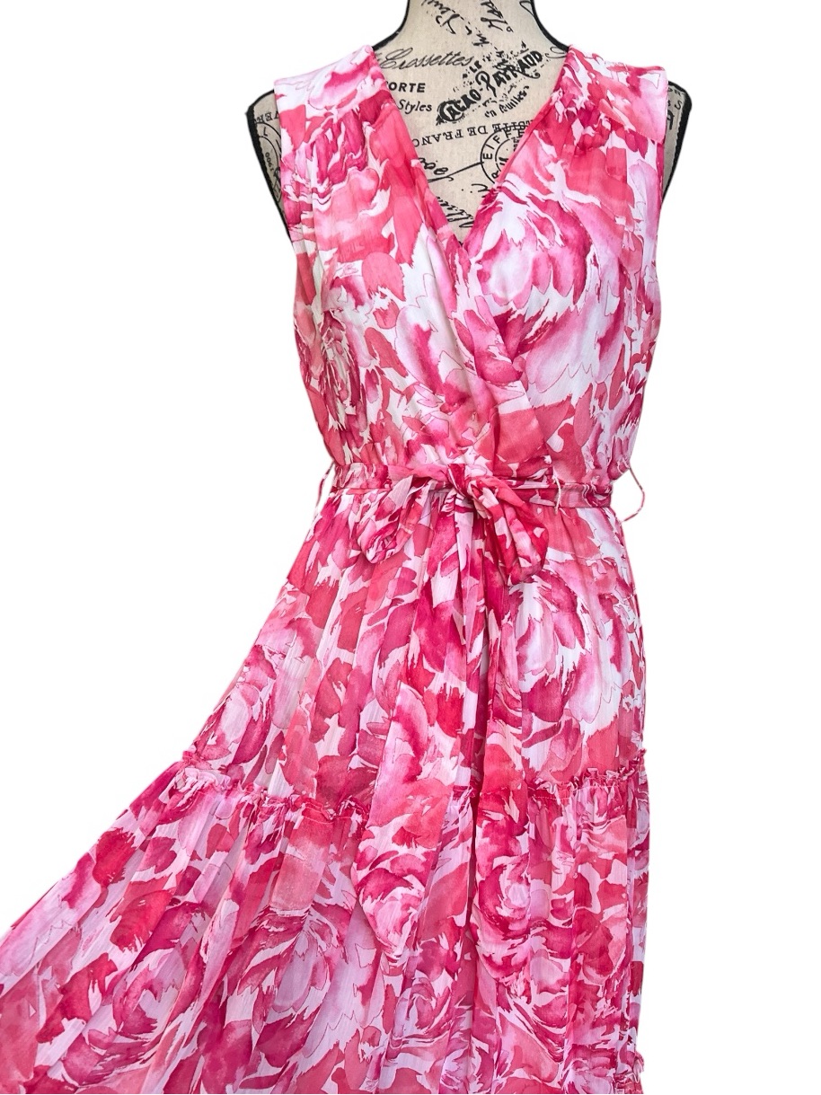Calvin Klein Pink Floral Wrap Maxi Dress